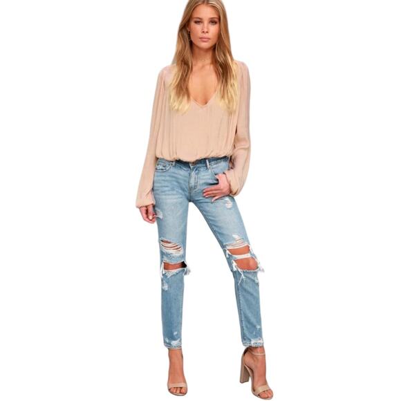 Intimately Free People Womens Bodysuit Blouse Smockin N Rockin Large Deep V Neck - Picture 3 of 10